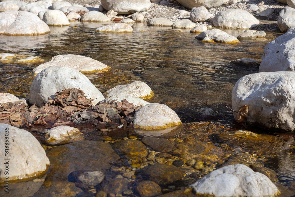 Obraz premium the beginning of autumn, walks along the riverbank in nature, panoramic views and the state of the waterway , hiking trails