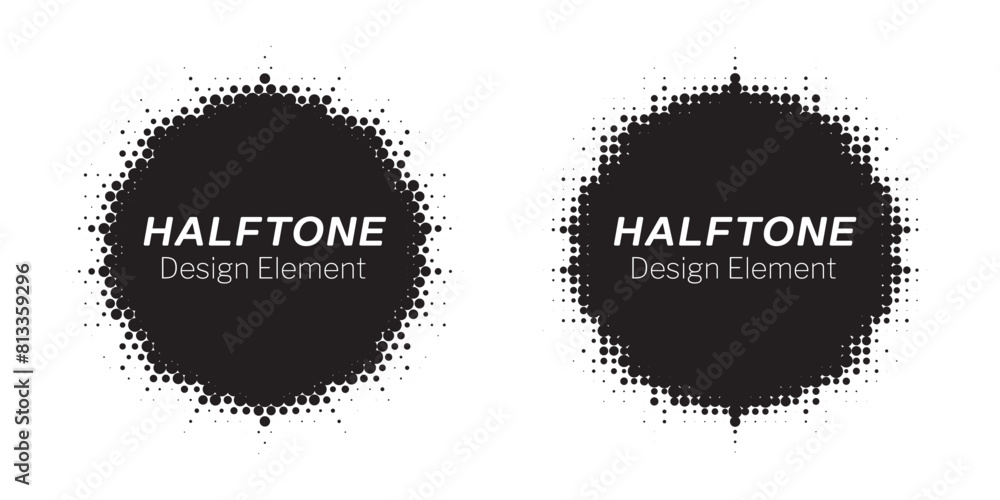 Halftone circle frame background set. Round border Icon using halftone ...
