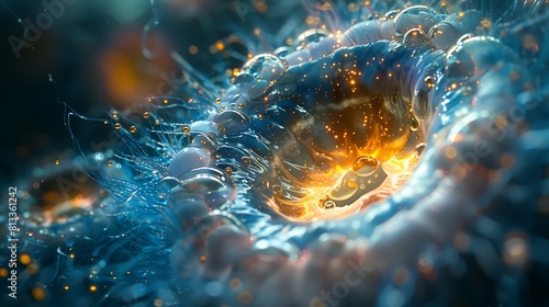 Peer into the depths of a plant cell's vacuole, where fluid-filled vesicles shimmer like pools of liquid light. photo