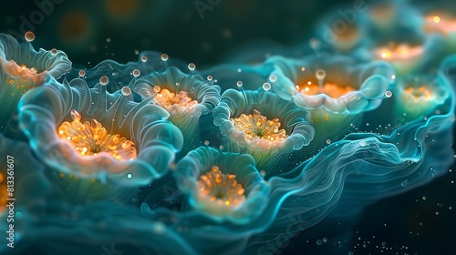 Peer into the depths of a plant cell's vacuole, where fluid-filled vesicles shimmer like pools of liquid light. photo