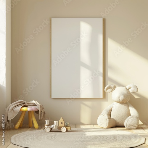 Create a cute mockup of a poster in a childs bedroom to add a playful touch to the interior, Generated by AI