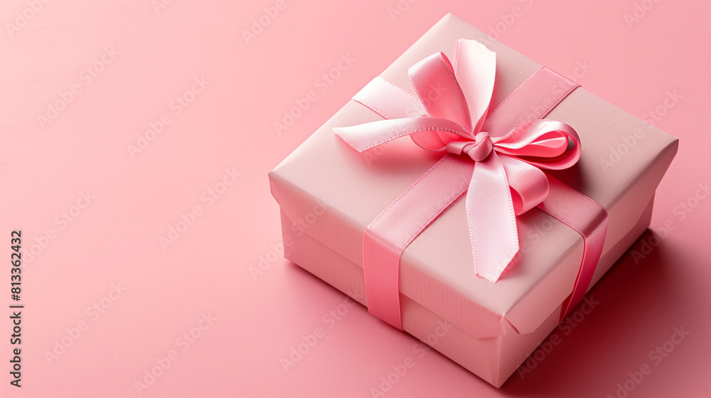 Pink gift box with pink ribbon isolated on pink background space for text, Mothers day , valentines day, anniversary message concept background Pink gift box with pink ribbon isolated on pink background space for text, Mothers day , valentines day, anniversary message concept background
