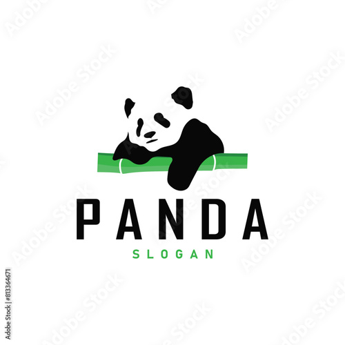 Cute and simple lazy black and white panda animal silhouette design template brand panda bear logo vector
