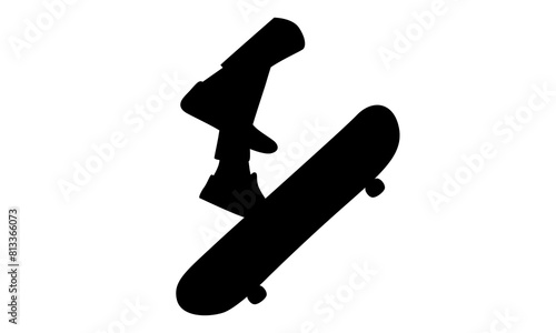 silhouette of skateboarder man riding skate and performing jump trick