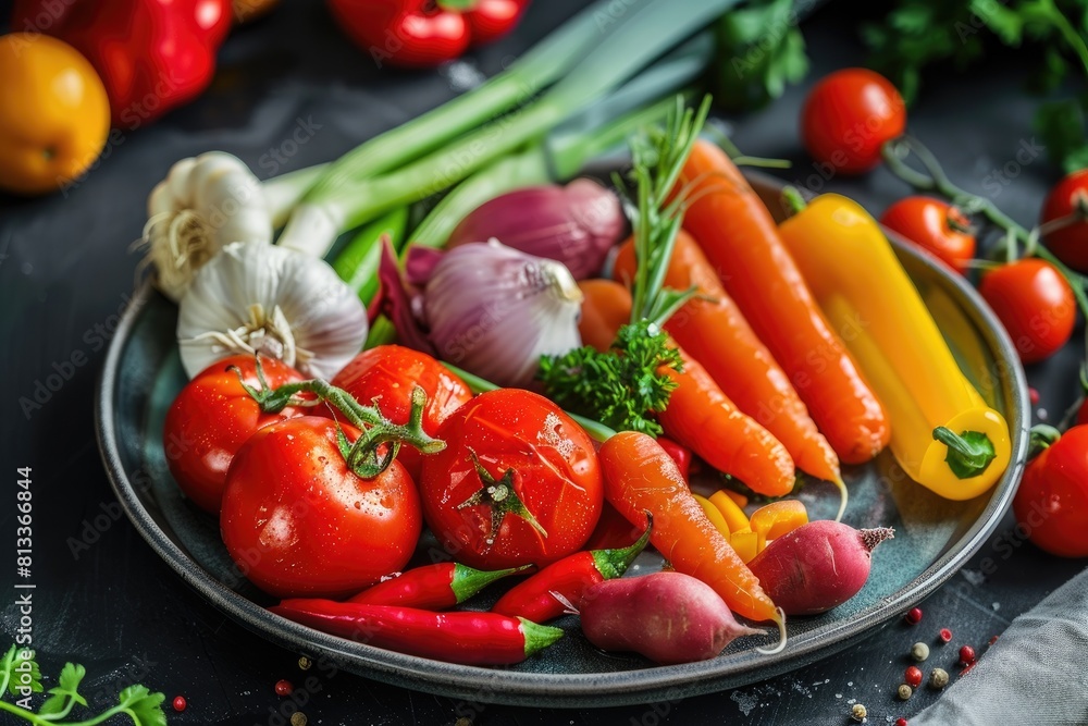 Variety of cooked vegetables on a plate. Variety of cooked vegetables on a plate.