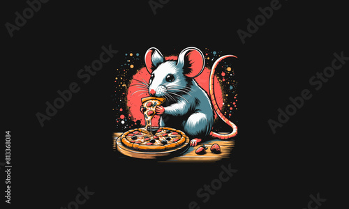 mouse eat pizza vector illustration flat design