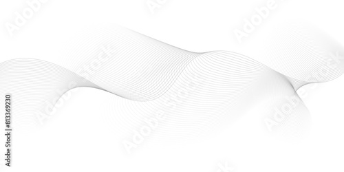 Abstract white wave element for design. Digital frequency track equalizer. Curved wavy line, smooth stripe. Stylized line art background. Vector illustration. 