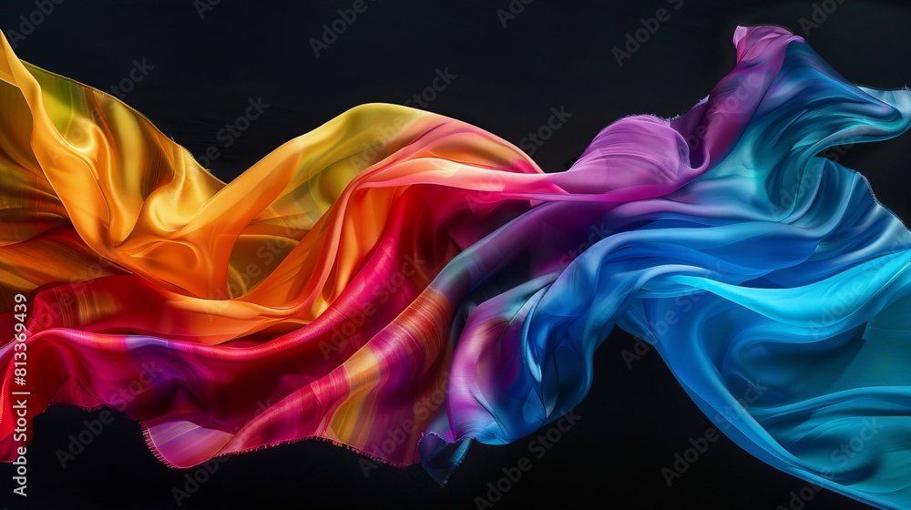 The remarkable stretchiness of vibrant fabric against a black backdrop ...