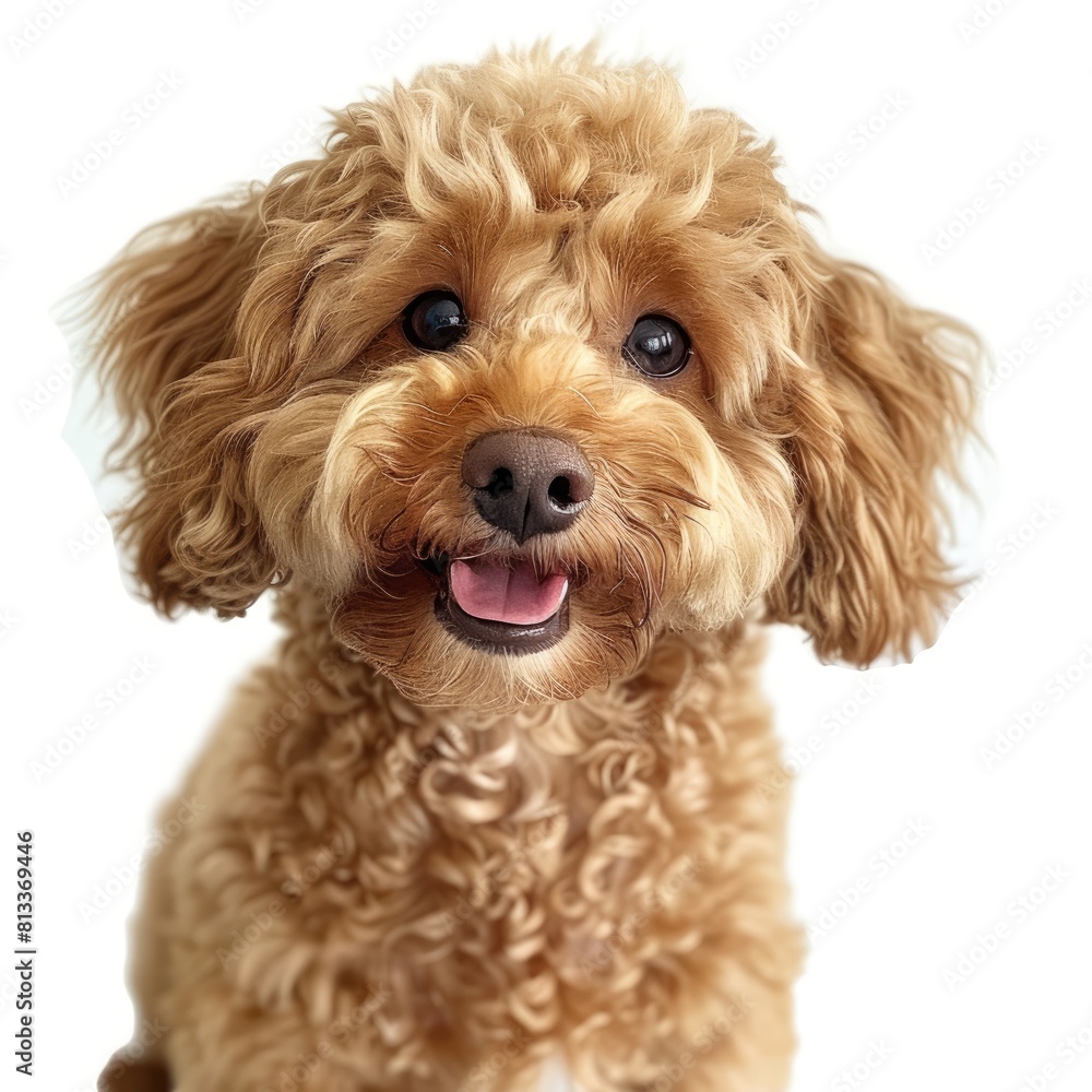 Cute fluffy portrait smile Puppy dog Poodle that looking at camera isolated on clear png background, 