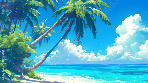 coconut trees towards the blue sky beach