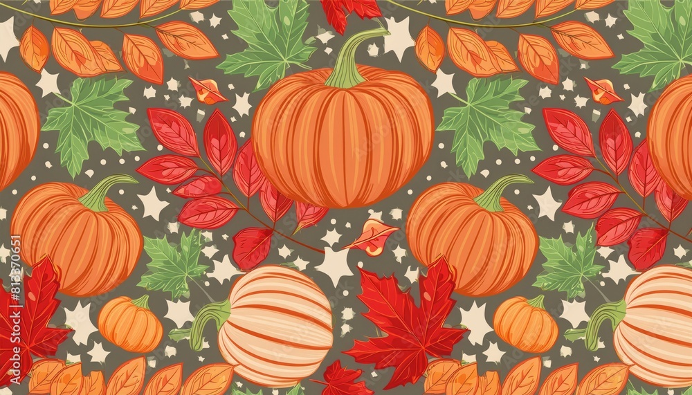 Vector pattern with pumpkins and autumn leaves, perfect for seasonal design projects Vector pattern with pumpkins and autumn leaves, perfect for seasonal design projects