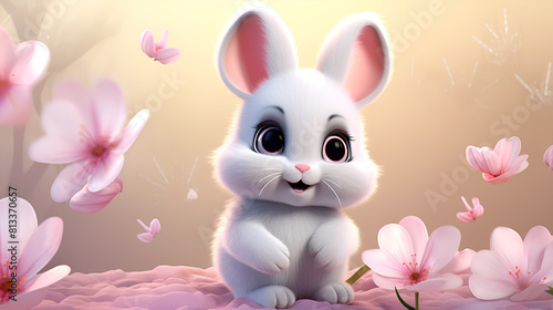 an easter bunny sitting in the flowers sweetness bunny adventures isolated background photo