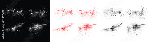 Ink red, white and black color grungy paint brush stroke set. Texture brush stroke