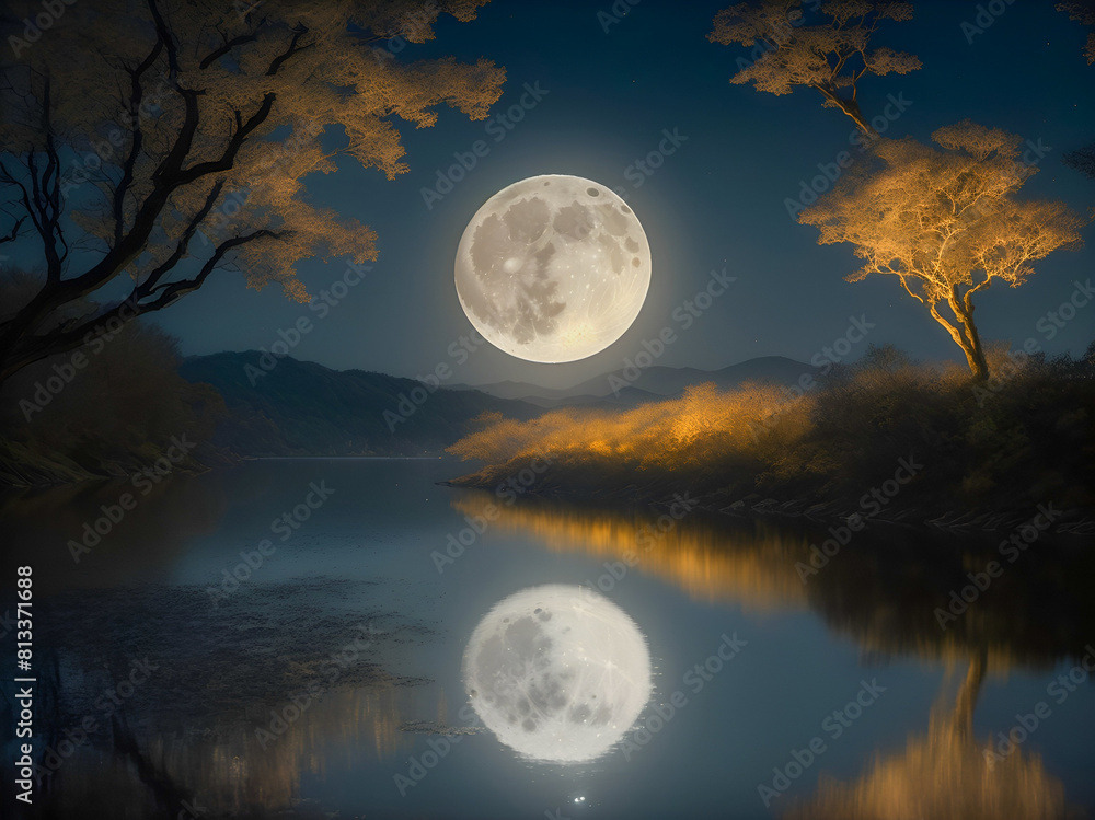 Fototapeta premium full moon over the lake