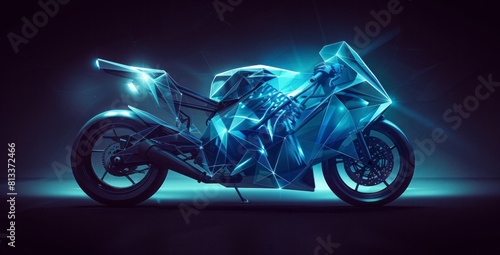Blue Geometric Motorcycle Illustration