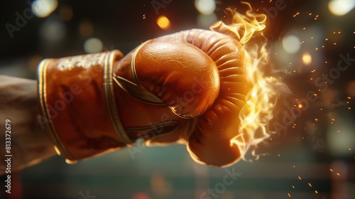 Close-up of a matchstick boxer's glove bursting into flames upon contact with their opponent