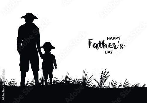 Happy father's day with dad and children silhouettes on white background