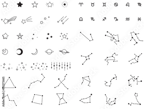 ふんわりかわいい星や星座のあしらいセット・白黒