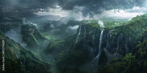 Panoramic View of Rpowerfalls  India   s Tallest Waterfalls  in Cinematic Lighting