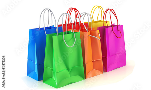 Shopping bags vector set. Colorful empty paper bag collection for store shopping and promotional design elements isolated in white