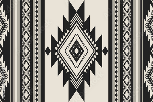Monochrome grey aztec geometric pattern. Vector aztec southwestern geometric stripes seamless pattern. Ethnic geometric pattern use for fabric, textile, home decoration elements, upholstery, etc.