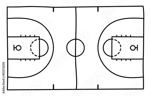 Basketball strategy field, game tactic chalkboard template. Hand drawn basketball game scheme, learning blackboard, sport plan vector illustration