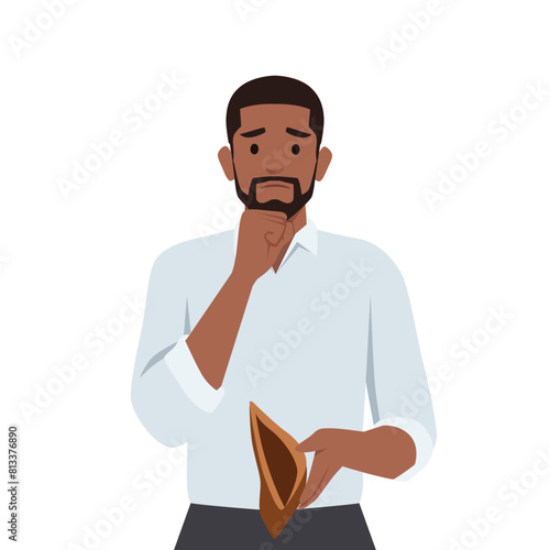 Distressed man with empty wallet suffer from bankruptcy. Flat vector illustration isolated on white background