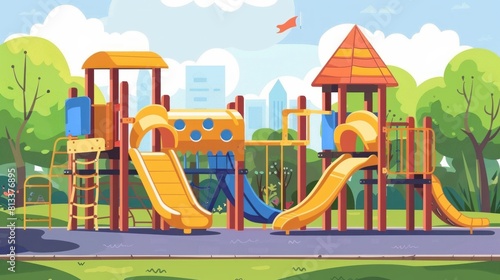 Wallpaper Mural A vibrant playground structure designed for outdoor fun, featuring colorful equipment suitable for a school or public park setting.

 Torontodigital.ca