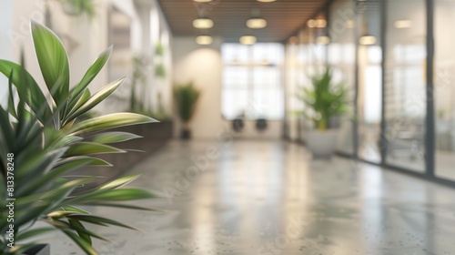 Wallpaper Mural Blurred view of a modern office corridor with sunlight and indoor plants creating a welcoming atmosphere Torontodigital.ca