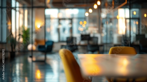 Wallpaper Mural A stylish and contemporary office environment showcasing cozy yellow chairs and ambient lighting to set a productive mood Torontodigital.ca