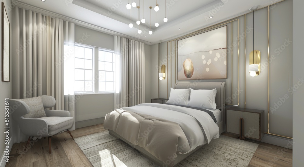 a soft bed in the bedroom by the window in a spacious open-plan apartment with a stylish modern bright design. tawassul a soft bed in the bedroom by the window in a spacious open-plan apartment with a stylish modern bright design. tawassul