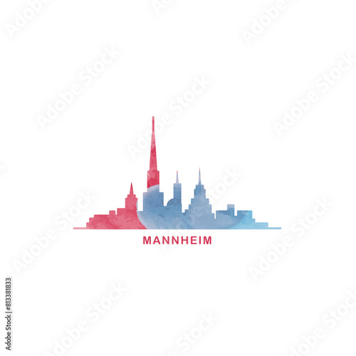 Mannheim watercolor cityscape skyline city panorama vector flat modern logo, icon. Germany town emblem concept with landmarks and building silhouettes. Isolated colorful graphic