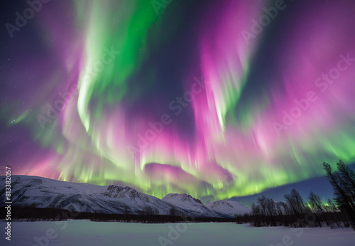 Heavenly Waltz: Aurora Borealis Choreographing a Nighttime Symphony photo