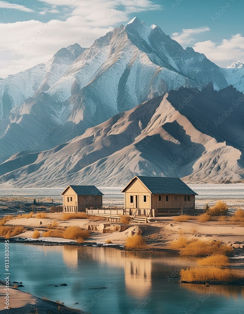 Fototapeta premium Mini Houses in Mountains was Beautiful