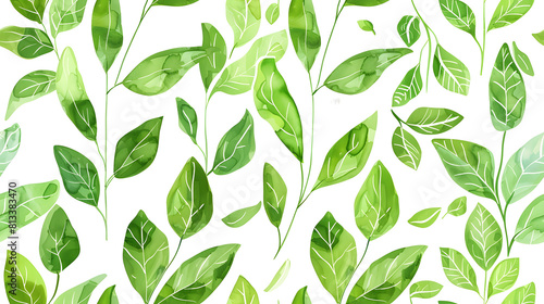 vibrant seamless pattern features array fresh green leaves meticulously arranged create natural refreshing look eco-friendly botanical-themed design projects pattern adds touch of nature's serenity