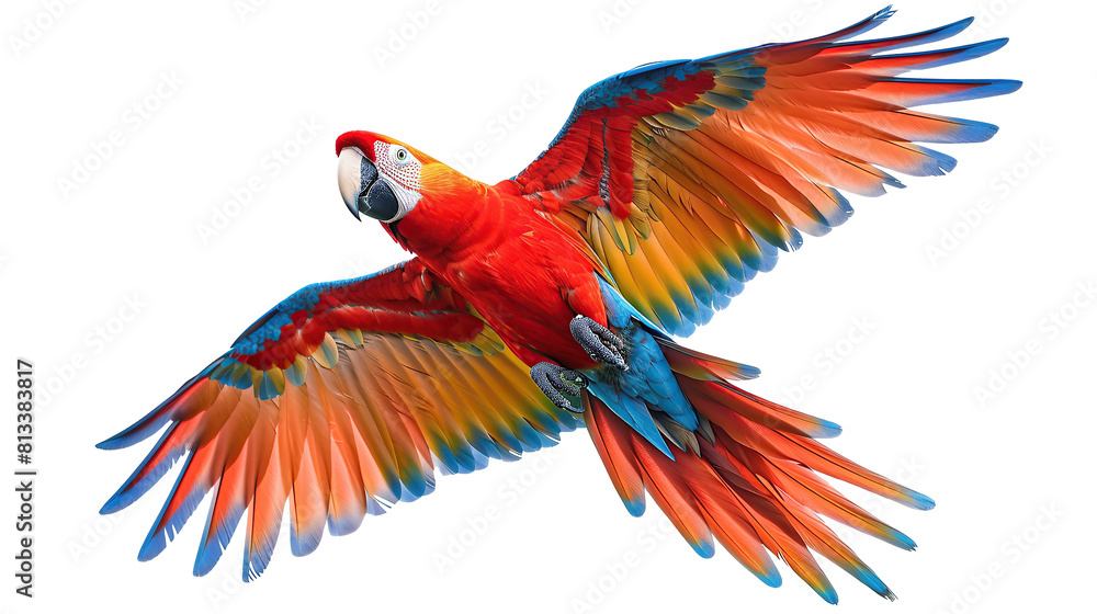 Fototapeta premium colorful parrot flying on white background. image of animal. transparent, isolated on white. PNG.