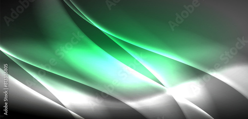 Neon-lit waves surge across background, mesmerizing dance of luminescence and motion. Dynamic backdrop captures essence of energy and modern aesthetics