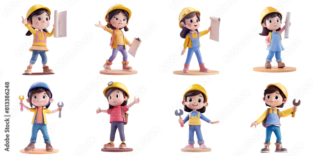 Engineer 3D character transparent isolated collection in 3d png for all purpose.