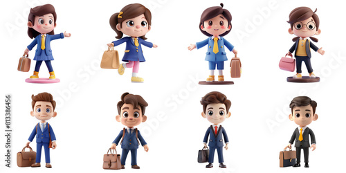 Business 3D cartoon character group png transparent with no background for sample presentation.