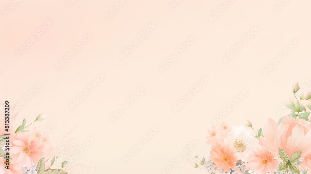 Naklejka premium A soft pastel peach background with floral elements at the bottom, suitable for wedding invitations