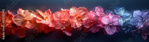 A spectrum of orchids, delicate and vibrant,Zhan Fang Zai Shen Lan Se De Bei Jing Xia photo