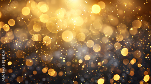 Abstract golden bokeh lights create a festive and elegant background. Perfect for celebrations, parties, and holiday themes.