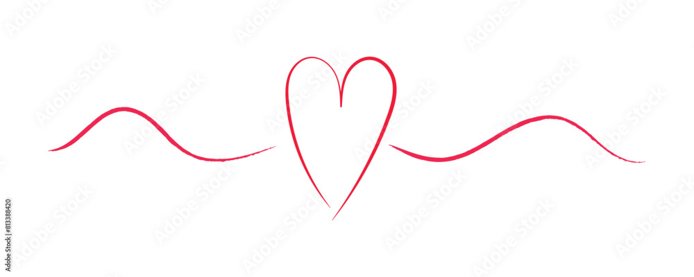 Heart border. Line art heart banner. Valentine's Day or Mother's Day pink divider insolated with white background.