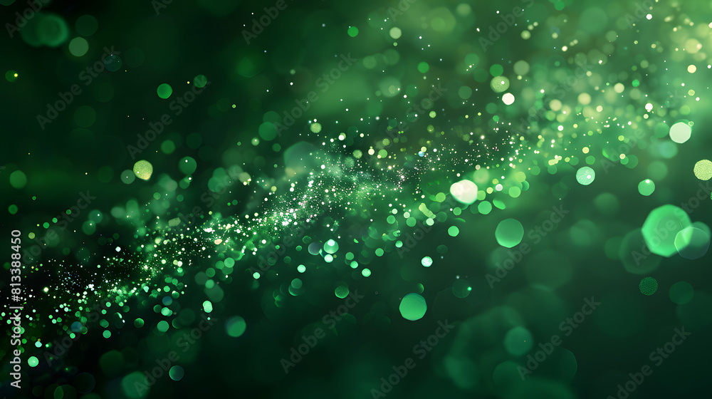 Abstract green sparkling bokeh light background with a soft, dreamy effect, ideal for festive and artistic projects.