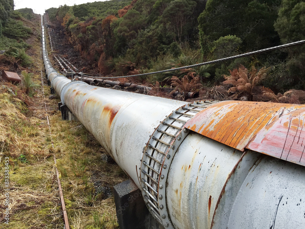 Penstock water pipe carrying water from Lake Margaret on the west coast of Tasmania Penstock water pipe carrying water from Lake Margaret on the west coast of Tasmania