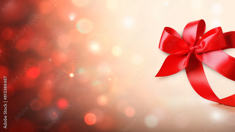 Shimmering red bokeh background with a glossy red ribbon, Concept of festive season, celebration, and holiday decorations Shimmering red bokeh background with a glossy red ribbon, Concept of festive season, celebration, and holiday decorations