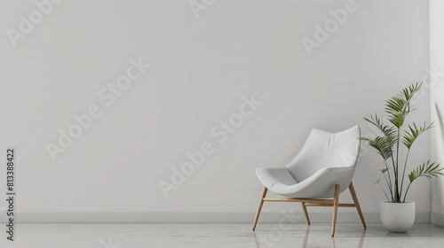 Modern minimalist interior with an armchair on empty white color wall background. generative ai