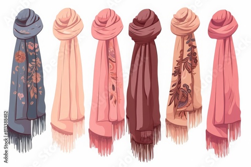 Boho scarves flat design front view layering fashion theme cartoon drawing colored pastel