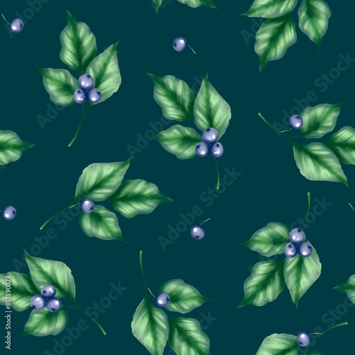 Seamless leaf pattern. Background with green branches.