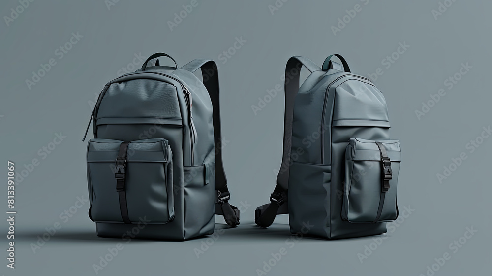 Fototapeta premium Grey backpack isolated on grey background